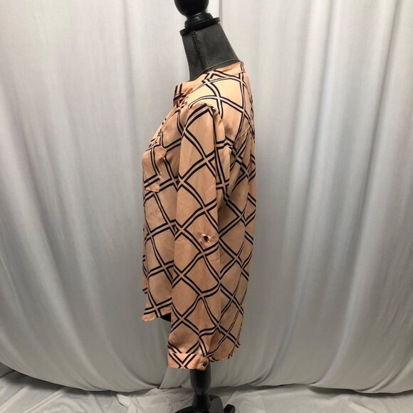 Fun2Fun Womens Blouse Size Small Peach Navy Geometric Sheer Long Sleeve - Picture 3 of 7